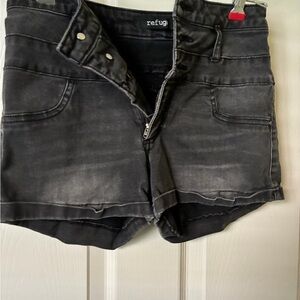 refuge Black Faded Denim Shorts
